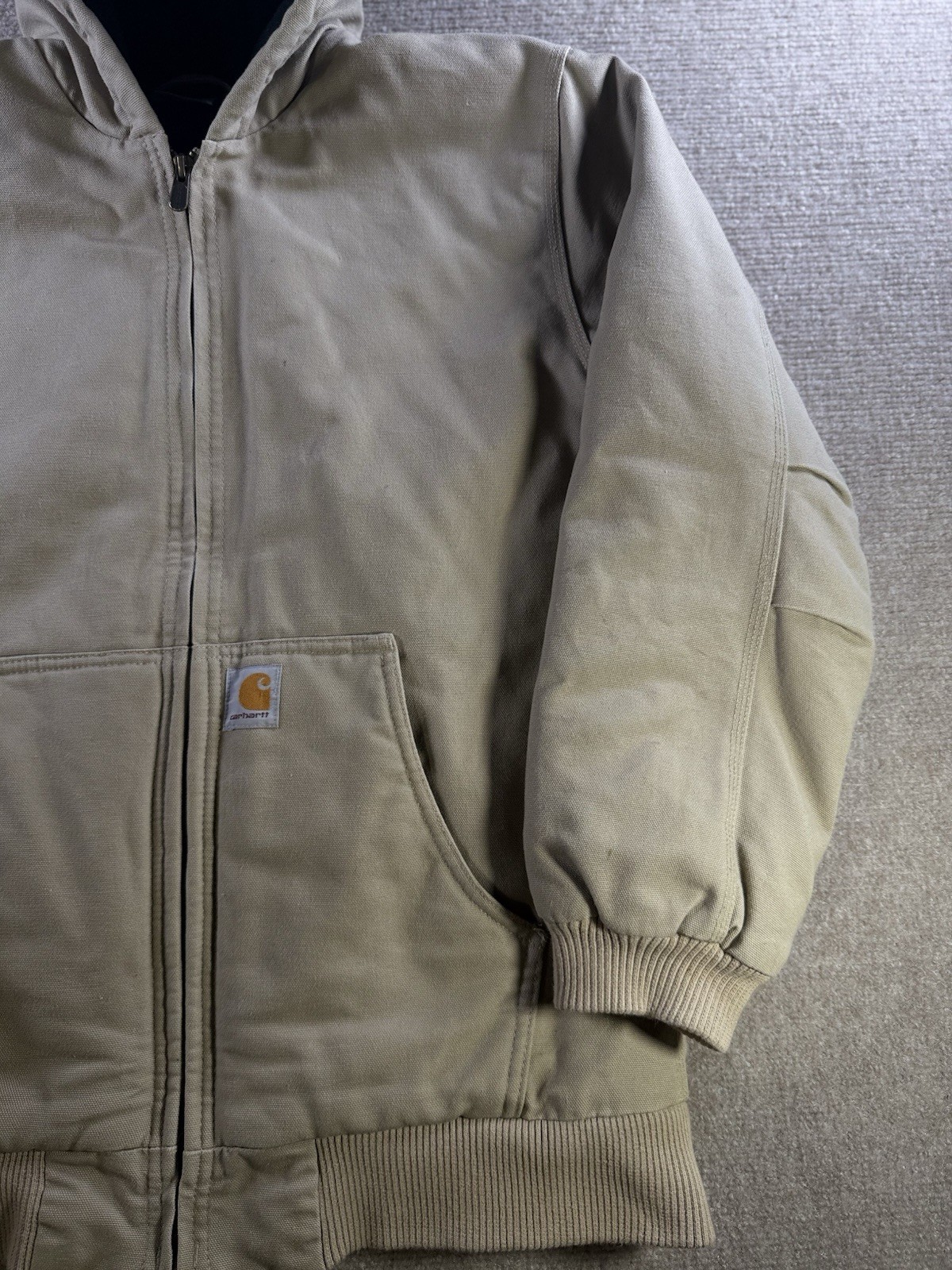 Carhartt Canvas Jacket Coat Youth XL 18-20 Tan Duck Canvas Quilted Hood image 2