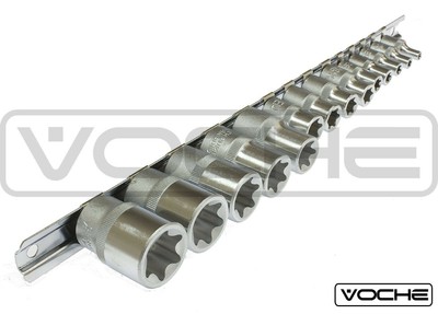 VOCHE 14 STCK. CHROM VANADIUM BUCHSE TX STAR TORX STAR STECKSCHLÜSSELSET STECKSCHLÜSSELSCHIENE