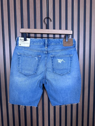 New Abercrombie & Fitch Jeans Shorts 30 Mens Blue Cut Off Distressed Denim - Picture 2 of 11