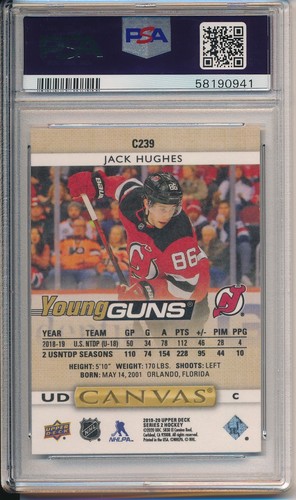 Jack Hughes UD Canvas 2019-20 Upper Deck #C239 PSA 10 - Imagen 2 de 2