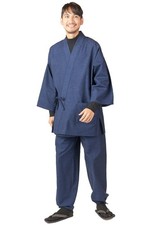 Men's Japanese-Made Samue Kimono Work Clothes Kurume Weave Size XL, Navy