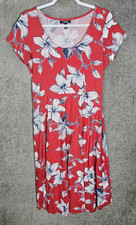 Chaps Midi Dress Womens Sz 1X Red Blue Floral Tropical Scoop Neck Flared Coastal