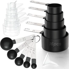 16-Piece Measuring Cups and Spoons Set for Dry and Liquid Ingredients, Metric