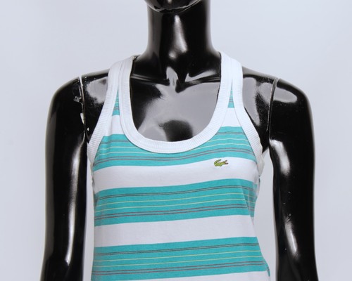 Womens LACOSTE Vintage Y2K Green White Striped Tank Top made in France Size ~ M - Picture 3 of 14