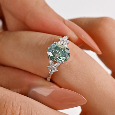 Grüner Verlobungsring 2,0 kt Ovalschliff Laborgefertigter Diamant Testpass VVS1/D