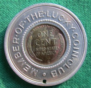 1935 1c penny token Member of the Lucky Coin Club encased cent ((Frank Phila)