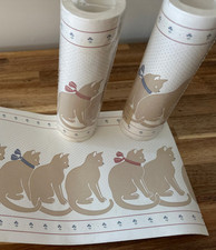 M VTG Tan CAT SILHOUETTE Ribbon Wallpaper Border Roll Pre-Pasted Nursery NOS