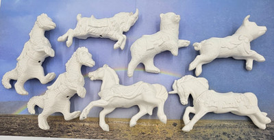 CERAMIC BISQUE CAROUSEL ANIMALS READY TO PAINT 7PC SET (B)