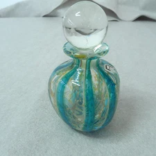 Mdina Glass Perfume Bottle with Stopper Malta Blue Green Art Glass Vintage