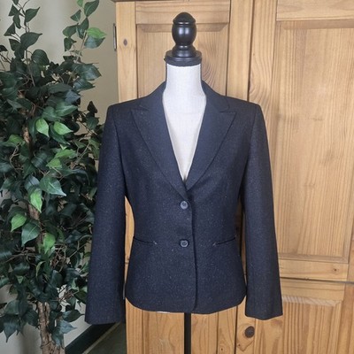 Tahari ASL Black Flecked Wool Blend Blazer Jacket 8 Speckled Lined Career Office