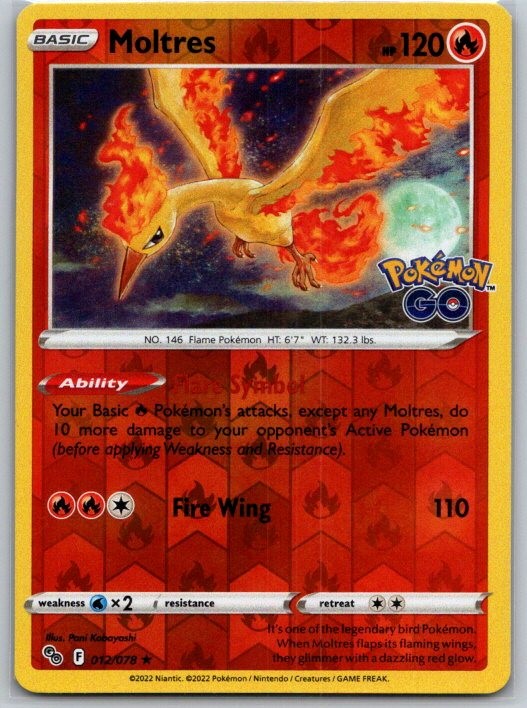 Moltres 012/078 Rare Pokemon GO Pokemon Reverse Holo Near Mint
