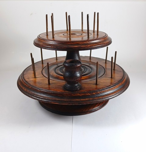 Antique Victorian Oak Treen Rotating Sewing Thread Spool Holder Caddy - Picture 3 of 23