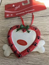 Dog Photo Frame Christmas Ornament Heart  Bone NEW