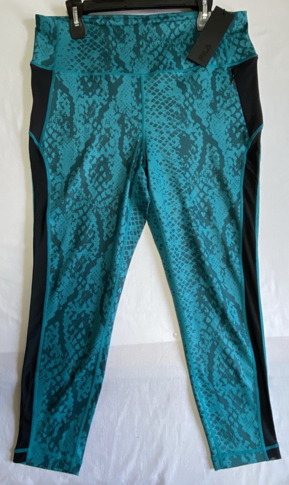 Leggings da allenamento Fila donna 2X Forza 7 8 verde stampa serpente nuovi con etichette taglie forti
