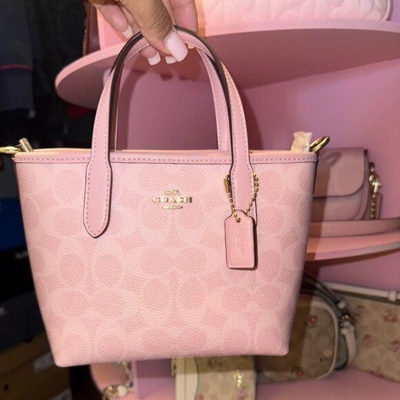 COACH City Mini Tote Bag Signature Canvas CW032 Powder Pink