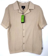 NWT 109 Ben Sherman Men's Textured Knit Herringbone Shirt/Sweater Beige Size M