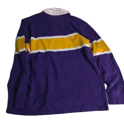 J Crew Rugby Polo Oarsman Long Sleeve Elbow Patch Mens Purple Yellow Lakers XL - Picture 2 of 6