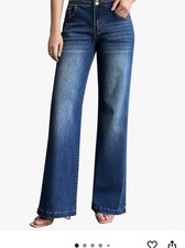 roswear Womens Wide Leg Jeans Casual High Waist Stretch Baggy Loose Denim Small
