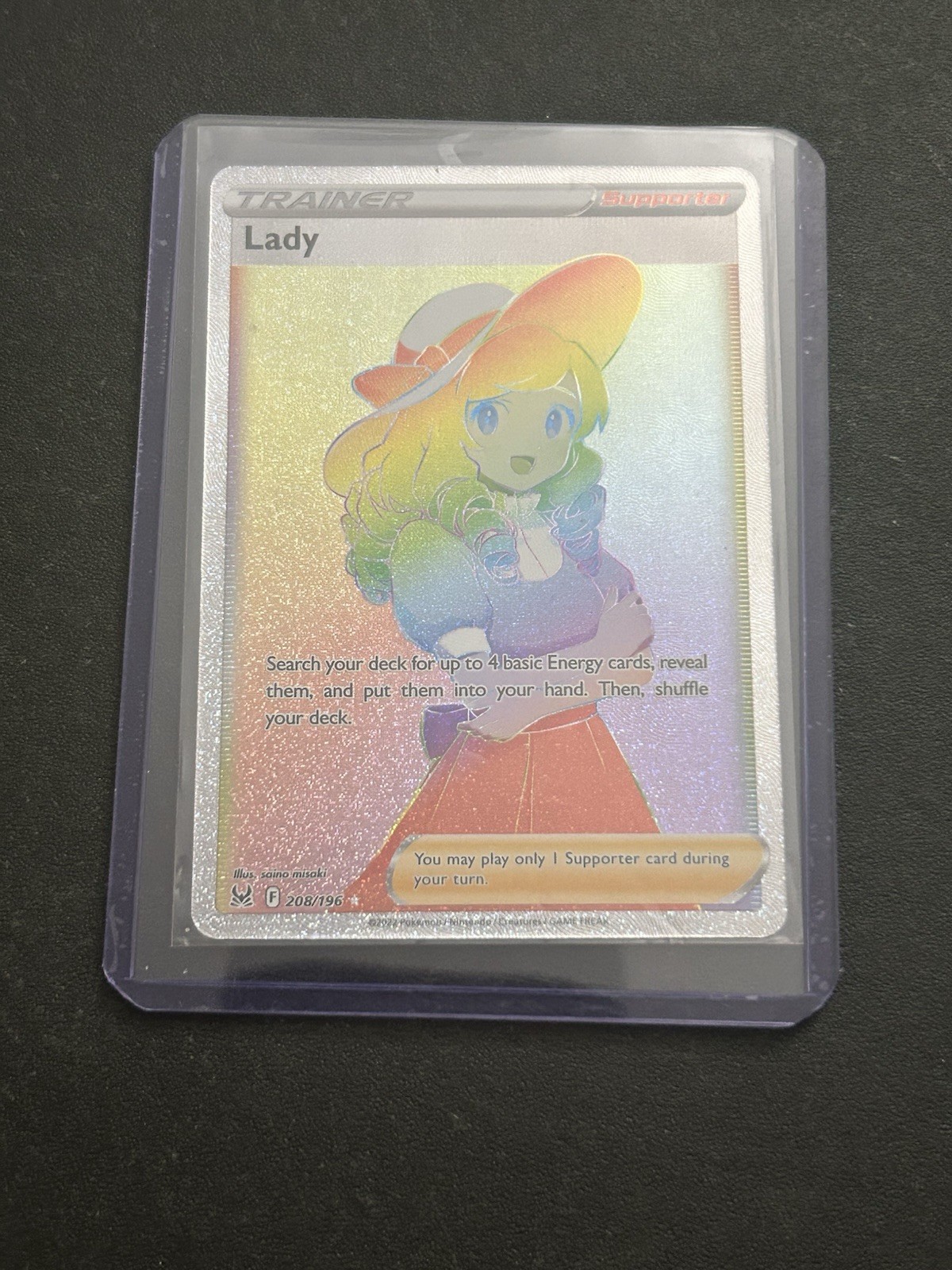 Pokémon TCG Lady 208/196 Rainbow Secret Rare Holo Lost Origin NM