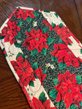 Handcrafted-Quilted Table Runner-Christmas -Poinsettias with Gold Scrolls NEW