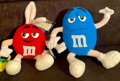 M&Ms Plush Blue and Red Easter Bunny Vintage Nanco 2001.  NWT Both 9 Inch.