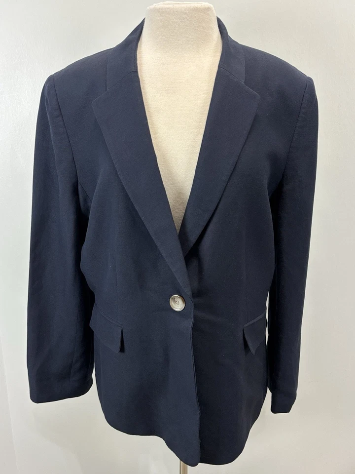 Tahari Arthur Levine 2 Pc Pant Suit Sz 18 Women’s Navy Jacket Linen Blend Career - Image 2 of 4