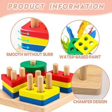 Montessori Wooden Toys for Toddlers 1-3  Shapes, Math Blocks, Color Matching