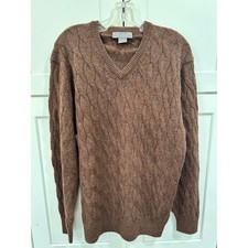 Daniel Cremieux Signature Alpaca Sweater Cable Knit V Neck Brown M Mens