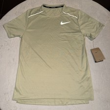 Nike Dri Fit Miler Men  s Sz S Running Top Reflective SS Olive Aura AJ7565-371