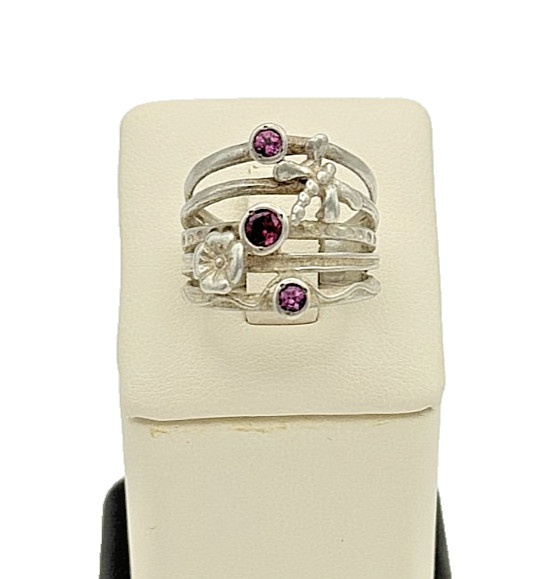 Vintage 925 Sterling Silver Purple Topaz Stacked Ring - Size 10