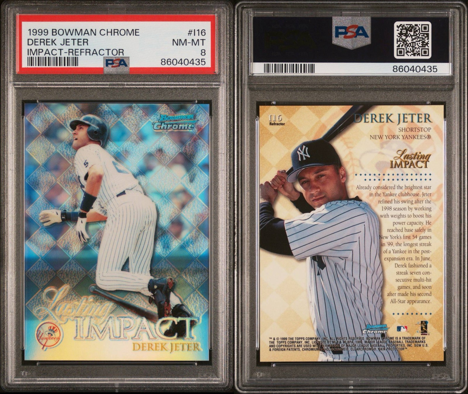 DEREK JETER 1999 BOWMAN CHROME IMPACT REFRACTOR PSA 8 #I16 YANKEES HOF