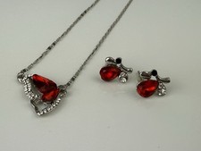 Silver Tone Butterfly Multi Stone Red Rhinestone 19 Necklace Earring Set