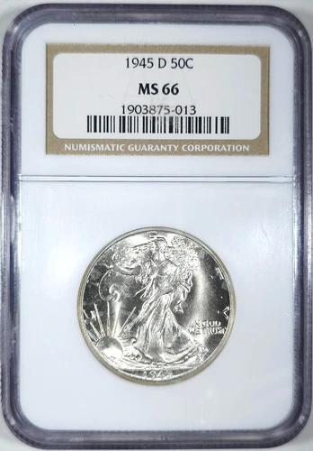 1945-D WALKING LIBERTY HALF DOLLAR 50C NGC MS66 UNCIRCULATED BU (H134)