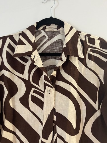 Trenery Kai Linen Short Sleeve Shirt in Chocolate -Size 12-5+ items free AU post - Picture 12 of 18