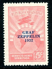 Argentina 1932 Airmail Zeppelin 5¢ Light Red Scott #C35 Mint I826