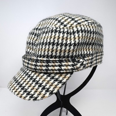 David & Young OS Cadet Hat Black Gold Houndstooth Military Cap Button Accents