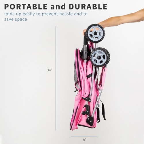 VIVO Four Wheel Pink Pet Stroller / Cat & Dog Foldable Cart - Picture 6 of 8
