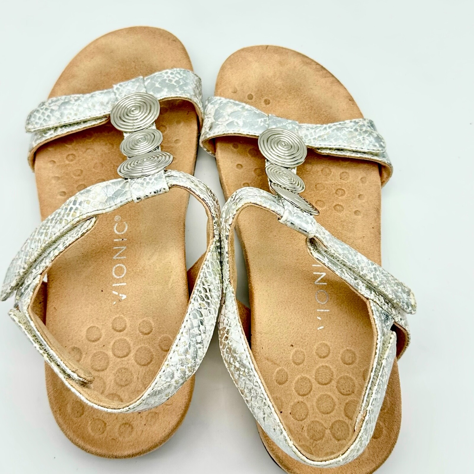 Vionic Farra Snake White Silver Slingback Sandals Women's Size 8