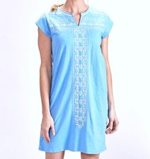 FRESH PRODUCE Small Bayside BLUE Embroidery BAJA KAYDA Beach Dress $85 NWT S