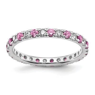 1.17Ct Lab Grown Diamond & Pink Sapphire Wedding Band Ring 