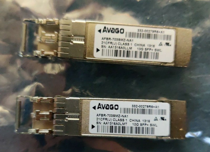 Lot of 2 - AVAGO AFBR-703SMZ-NA1 850nm 10G SFP+ SWL Tranceivers