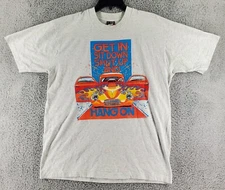 VTG Screen Stars Best Mens Shirt Large White Heathered Car Hot Rod Single Stitch