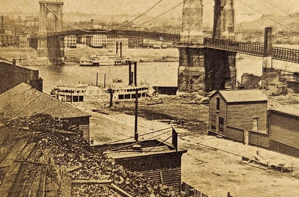 KENTUCKY Cincinnati & Covington Roebling Bridge Antique CDV Photograph c. 1870 - Image 3 of 4