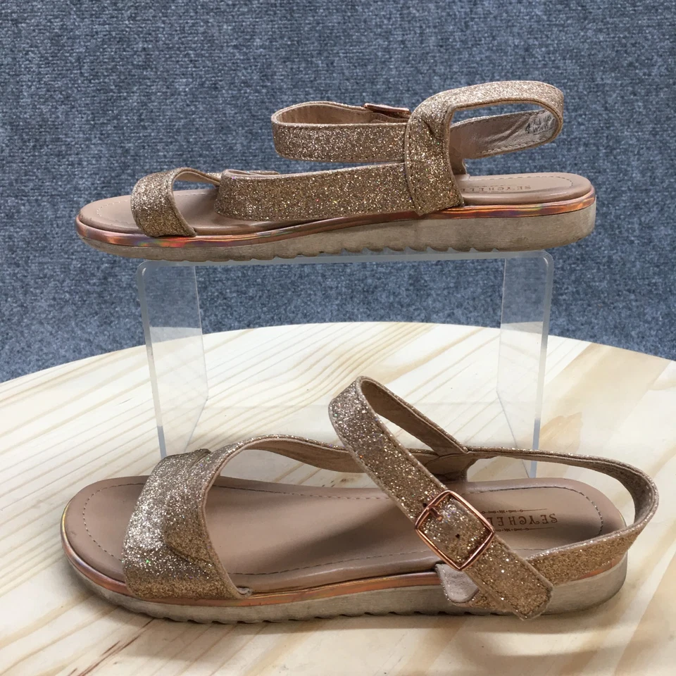 Sandalias Seychelles Juveniles 4 Mujeres 5.5 Tiras Planas Brillo Dorado Imitación Cuero Foto 2 de 4