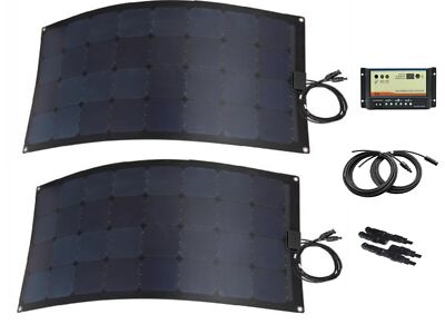 2x 50W (100W) Ultraleicht Halbflexibel Schwarz ETFE Solarpanel Set (Top Outlet)