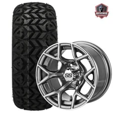 12" Ninja Gun Metal Golf Cart Wheels and Tires Combo (20x10-12) Set of 4