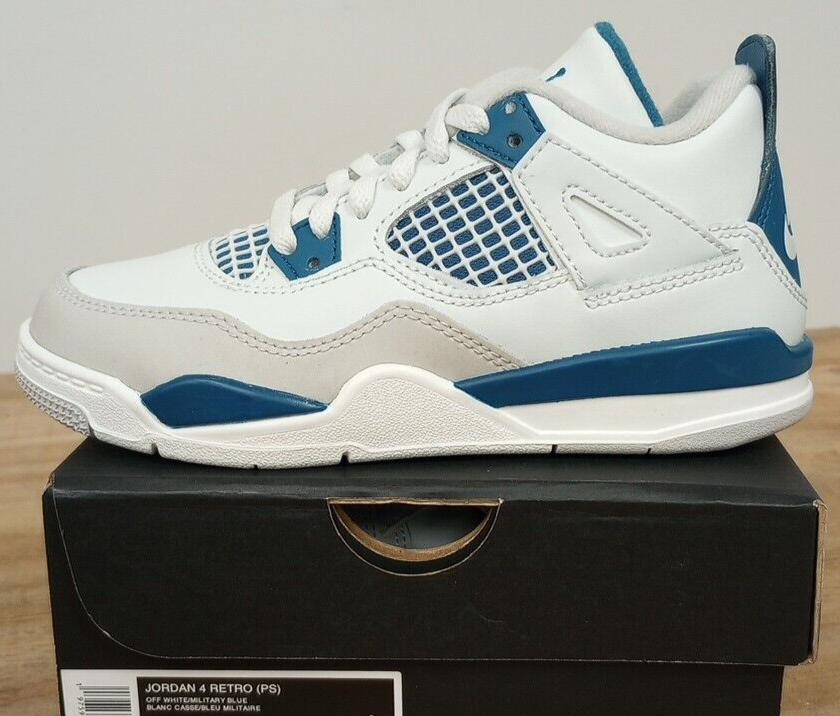 Jordan 4 Retro Pre School Off White Military Blue Sneakers BQ7669