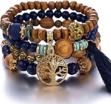 4 PC Handmade Bohemian Beaded Stackable Stretch Bracelet Set New Free Ship 5223