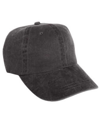Black Mega Cap Washed Pigment Dyed Cotton Twill Cap, One Size.