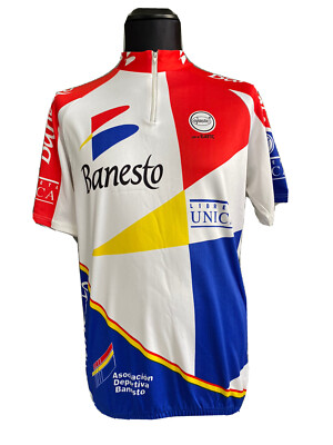 Maillot Cyclisme Vintage Banesto – Manches Courtes, Demi-zip – Taille XL, Occasion